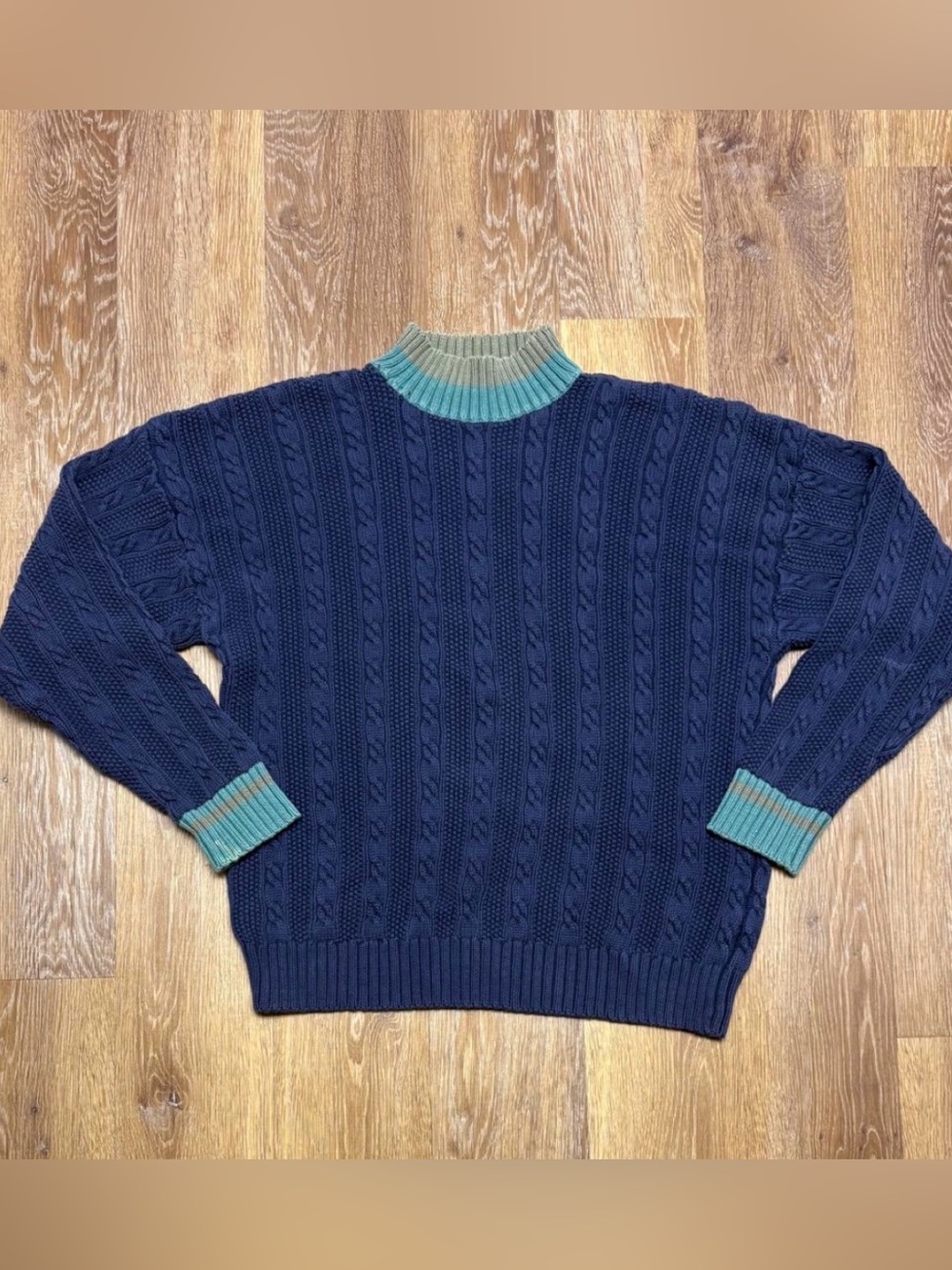 Eddie Bauer Navy Sweater with Green Trim